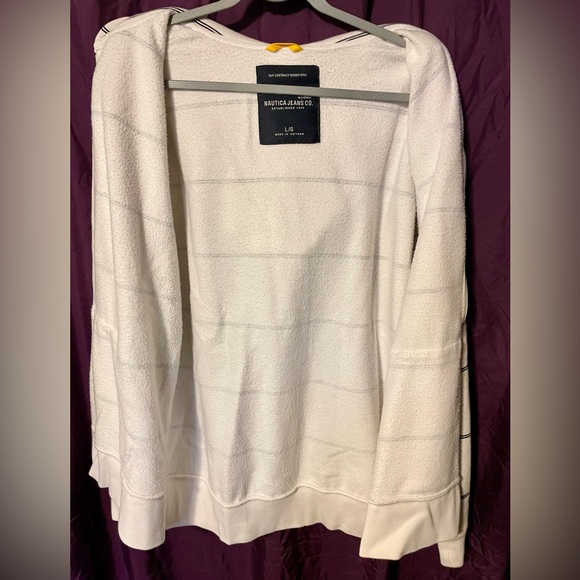 Nautica Jeans Co. Unisex white zip up hoodie with blue stripes sz L - Picture 6 of 9